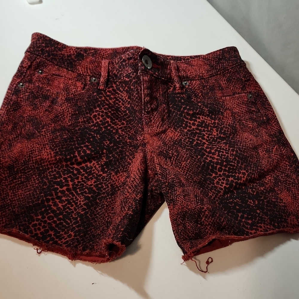 Express Red and Black Jean Shorts with Baroque Design